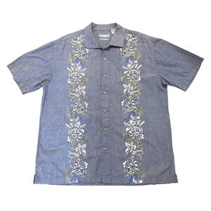 Batik‎ Bay Camp Shirt XL Blue Floral Reverse Print Cotton Button Down